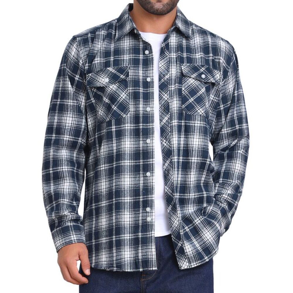 Contrasting Colors Checked Slim Fit Long Sleeved Shirt with Pocket Navy White